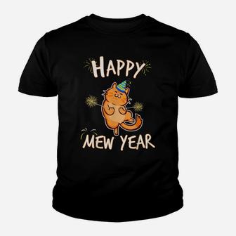 Happy Mew Year Cute Cat Celebrating New Year For Cat Lovers Youth T-shirt | Crazezy CA