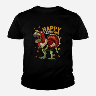Happy Thanksgiving T Rex Dinosaur Turkey Youth T-shirt | Crazezy