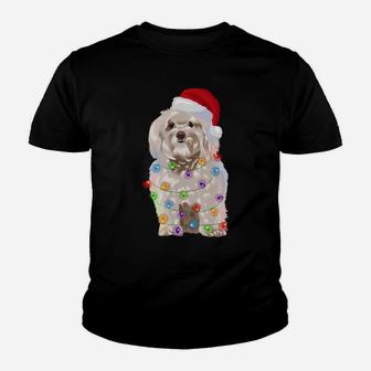 Havanese Christmas Lights Xmas Dog Lover Santa Hat Sweatshirt Youth T-shirt | Crazezy