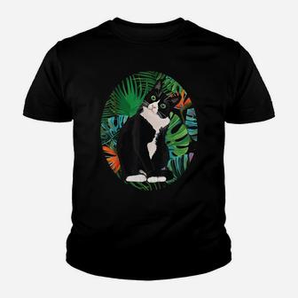 Hawaiian Tshirt Tuxedo Cat Tropical Gift Animal Lovers Youth T-shirt | Crazezy UK