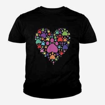Heart Paw Print Dog Cat Lover Valentines Day Youth T-shirt | Crazezy CA