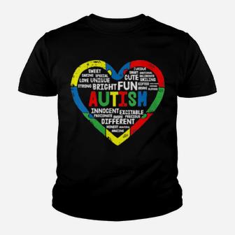 Heart Puzzle Autism Awareness Bright Fun Different Youth T-shirt - Monsterry