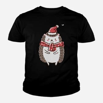 Hedgehog Spiked Animal Merry Christmas Santa Hat Xmas Youth T-shirt | Crazezy