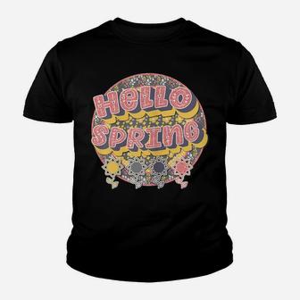 Hello Spring Retro Vintage Flower Colorful Rainbow Youth T-shirt | Crazezy