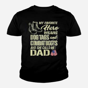 Hero Wears Dog Tags Combat Boots Proud Army Dad Of Daughter Zip Hoodie Youth T-shirt | Crazezy