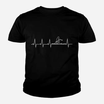 Herren Kinder Tshirt EKG-Design mit Rudermotiv, schwarzes Ruderer-Motiv Tee - Seseable