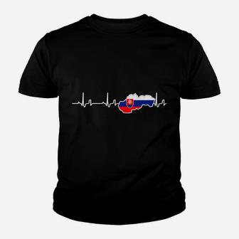 Herzschlag Slowakei-Flagge Kinder Tshirt, EKG-Design Schwarzes Tee - Seseable