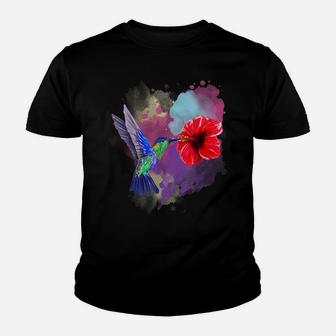Hibiscus Flower Animal Bird Vintage Pretty Hummingbird Youth T-shirt | Crazezy