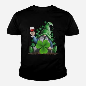Hippie Gnome Drinking Wine With Shamrock St Patrick's Day Youth T-shirt | Crazezy CA
