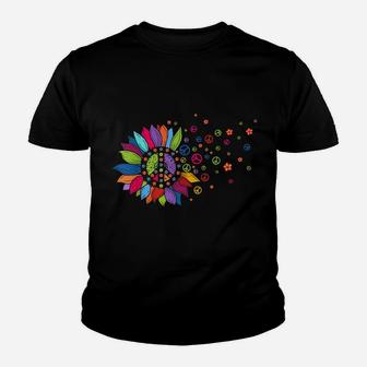 Hippie Soul Peace Sign Costume Funny Daisy Flower Lovers Youth T-shirt | Crazezy