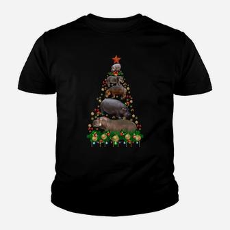 Hippo Christmas Tree Merry Hippomas Hippo Lovers Youth T-shirt | Crazezy