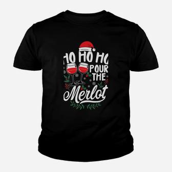 Ho Ho Ho Pour The Merlot Funny Drinking Xmas Party Sweatshirt Youth T-shirt | Crazezy