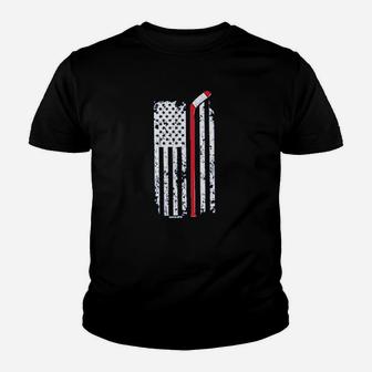Hockey Stick American Flag Youth T-shirt | Crazezy