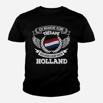 Holland-Liebhaber Kinder Tshirt Schwarz mit Spruch 'Therapie in Holland' - Seseable