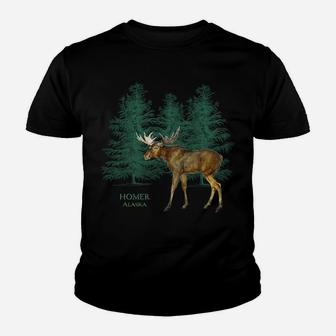 Homer Alaska Moose Lovers Trees Vintage-Look Souvenir Youth T-shirt | Crazezy
