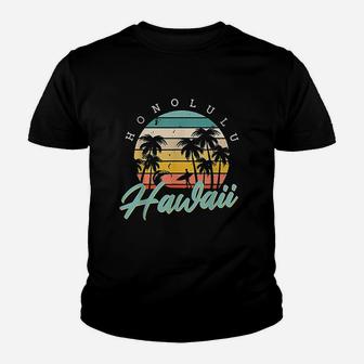 Honolulu Hawaii Aloha Hula Retro Vintage Sunset Summer Beach Youth T-shirt | Crazezy DE