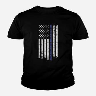 Honor N Respect Thin Blue Line Flag Raw Edge Raglan Youth T-shirt | Crazezy CA