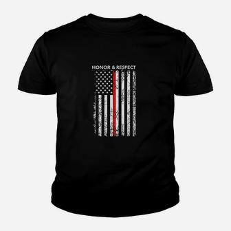 Honor Respect Us Flag Red Line Firefighter Youth T-shirt | Crazezy UK