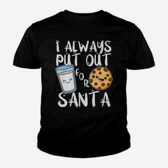 I Always Put Out For Santa, Kawaii Cookie And Milk Christmas Youth T-shirt | Crazezy