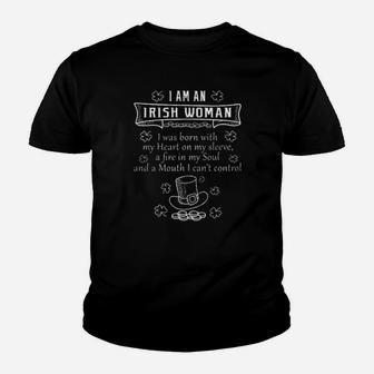 I Am An Irish Woman I Was Born With My Heart On My Sleeve Youth T-shirt - Monsterry UK
