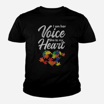 I Am Her Voice Mom Dad Family Autistic Kids Autism Awareness Youth T-shirt | Crazezy CA