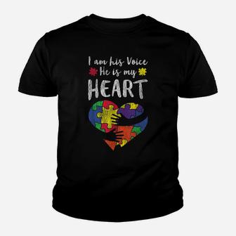 I Am His Voice Mom Dad Family Autistic Kids Autism Awareness Youth T-shirt | Crazezy