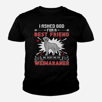 I Asked God For A Best Friend He Sent Me My Weimaraner Youth T-shirt - Monsterry AU
