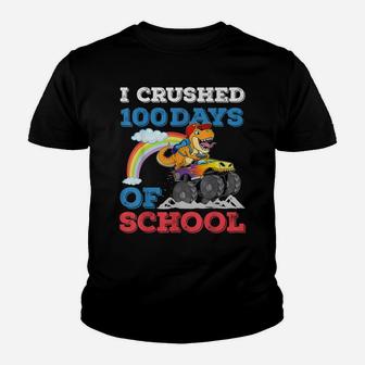 I Crushed 100 Days Of School Monster Truck T Rex Dinosaur Youth T-shirt | Crazezy DE
