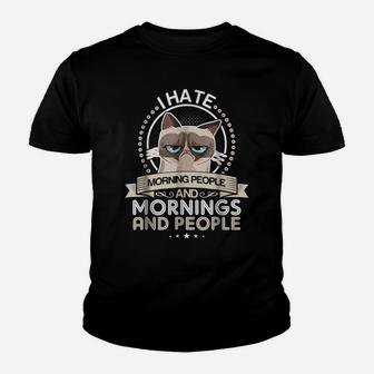 I Don't Like Morning People Or Mornings Or People Cat Tshirt Youth T-shirt | Crazezy