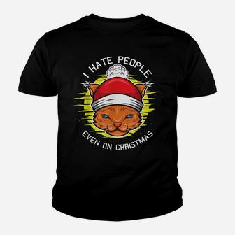 I Hate People Christmas Funny Cat Kitten Lovers X-Mas Youth T-shirt | Crazezy CA