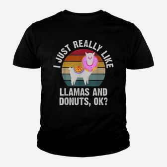I Just Really Like Llamas And Donuts Funny Llamas Theme Cute Youth T-shirt | Crazezy