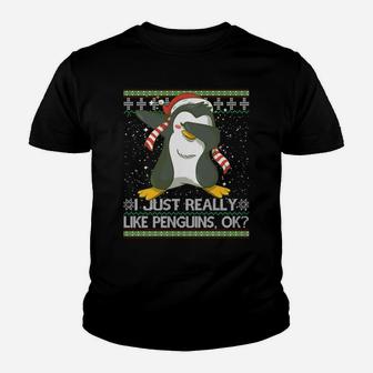 I Just Really Like Penguins Ok Ugly Christmas Cute Sweatshirt Youth T-shirt | Crazezy