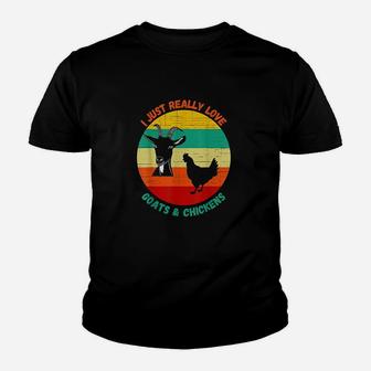 I Just Really Love Goats And Chickens Farmer Retro Sunset Youth T-shirt | Crazezy CA