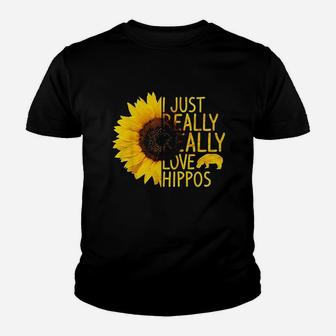 I Just Really Love Hippos Gift Women Men Herd Sunflower Youth T-shirt | Crazezy