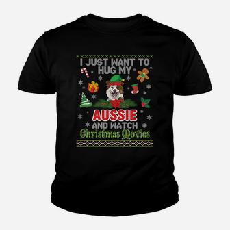 I Just Want To Hug My Aussie Dog And Watch Christmas Movie Youth T-shirt | Crazezy