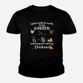 I Just Want To Work In My Garden And Hang Out Chicken Youth T-shirt | Crazezy UK
