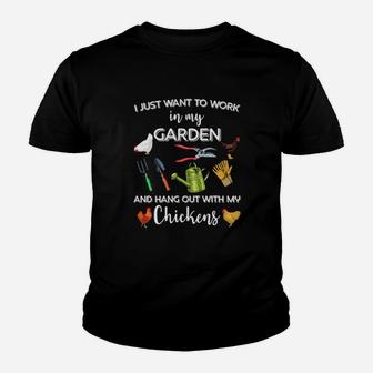 I Just Want To Work In My Garden And Hang Out With My Chickens Cavas Youth T-shirt - Monsterry