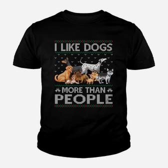 I Like Dogs More Than People Funny Ugly Christmas Sweater Youth T-shirt | Crazezy