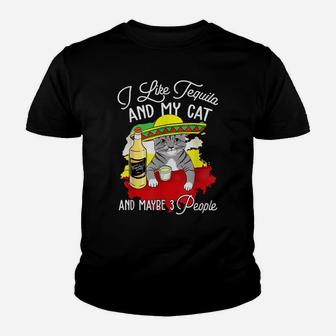 I Like Tequila And My Cat Funny Drinking Animal Lovers Tees Youth T-shirt | Crazezy