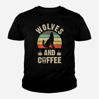 I Like Wolves & Coffee Funny Vintage Pet Theme Lover Gift Youth T-shirt | Crazezy