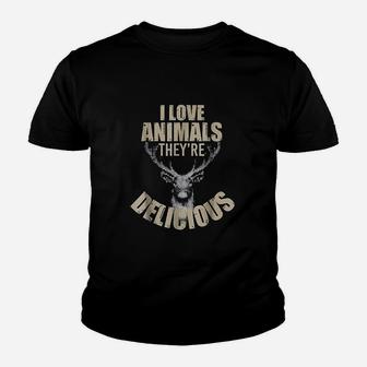 I Love Animals They Are Delicious Funny Hunting Youth T-shirt | Crazezy UK