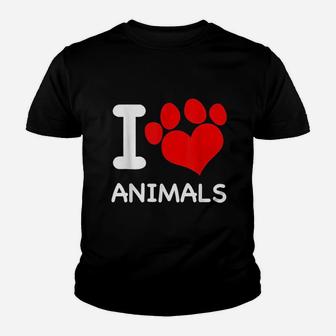 I Love Animals With Heart Paw Print For Pet Lovers Youth T-shirt | Crazezy