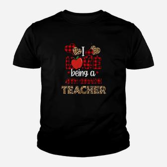 I Love Being A 4Th Grade Teacher Leopard Valentines Day Youth T-shirt - Monsterry UK