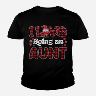 I Love Being Aunt Red Plaid Hearts Gnome Valentine's Day Youth T-shirt | Crazezy DE