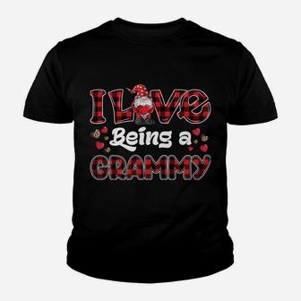 I Love Being Grammy Red Plaid Hearts Gnome Valentine's Day Sweatshirt Youth T-shirt | Crazezy