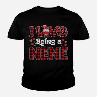 I Love Being Nene Red Plaid Hearts Gnome Valentine's Day Youth T-shirt | Crazezy UK