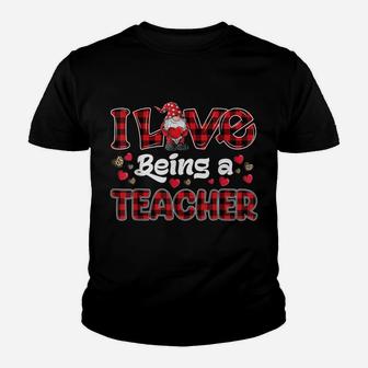 I Love Being Teacher Red Plaid Hearts Gnome Valentine's Day Youth T-shirt | Crazezy UK