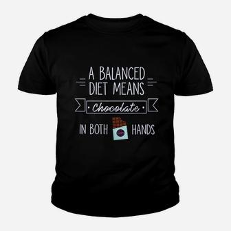 I Love Chocolate A Balanced Diet Means Youth T-shirt | Crazezy UK