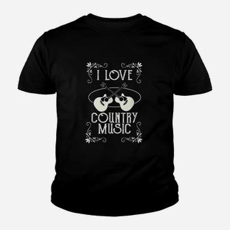 I Love Country Music Vintage Guitar Musician Youth T-shirt | Crazezy