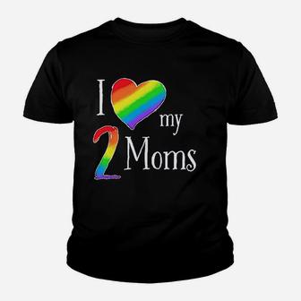 I Love My 2 Moms Pride Rainbow Heart Youth T-shirt | Crazezy DE